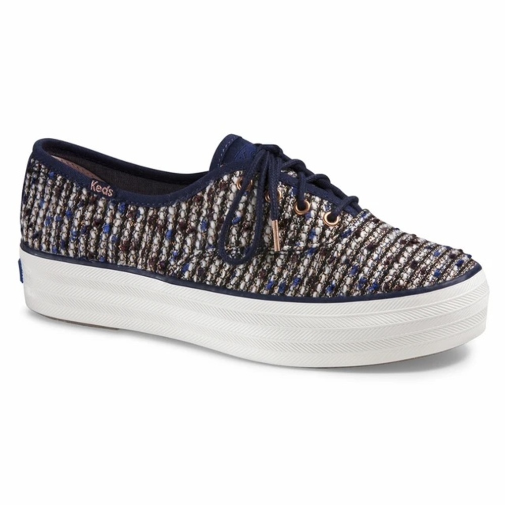 KEDS WOMENS PLATFORM SNEAKERS IN NAVY, WHITE, GOLD. SZ 9